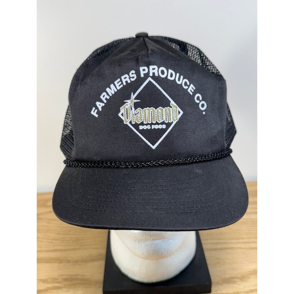 Vintage Farmers Produce Co. Diamond Dog Food Trucker Mesh Snapback Rope Hat